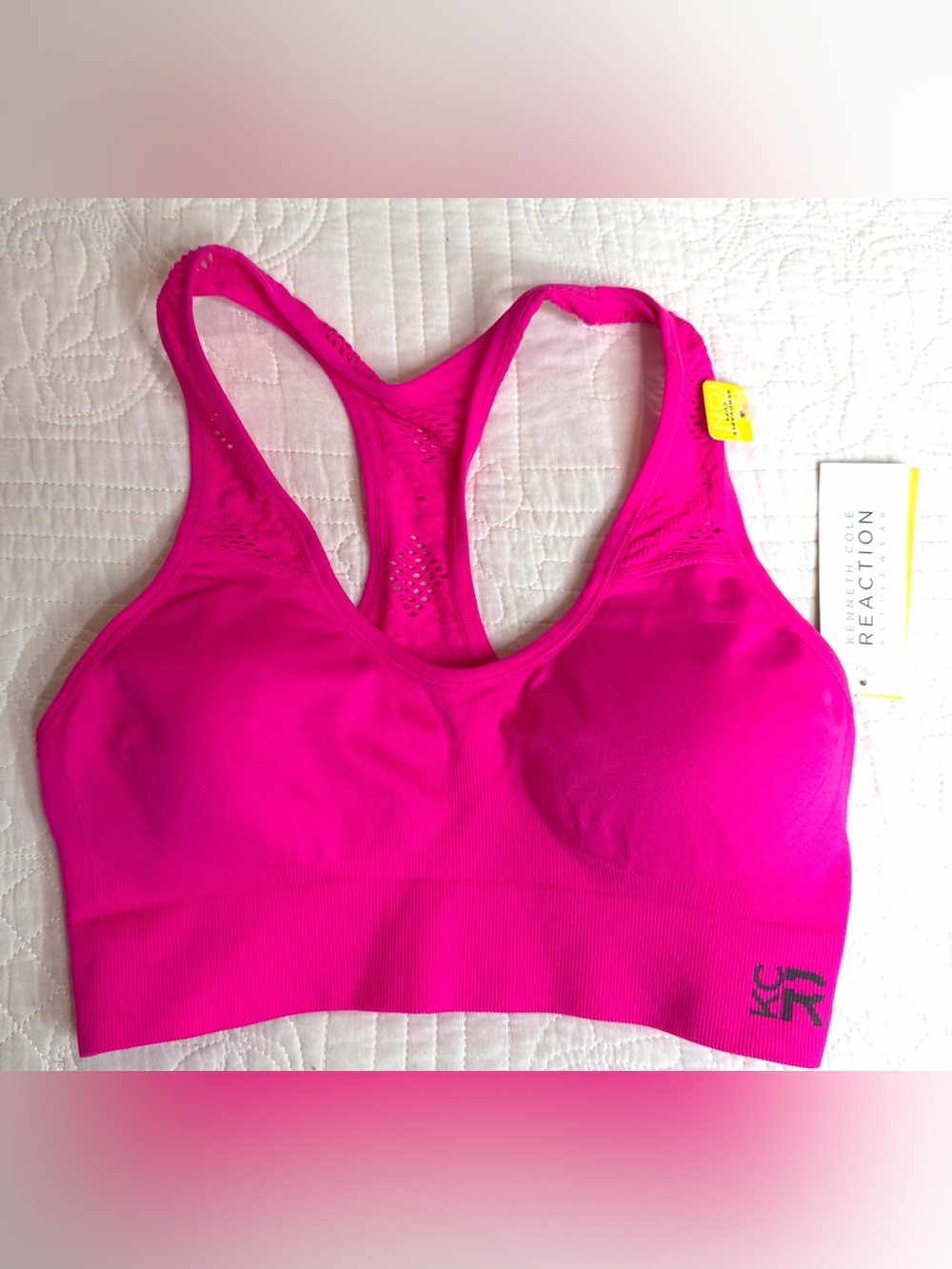 Kenneth Cole KCR Nylon/Spandex Neon Pink Logo Sport Bra Women's Large NWT